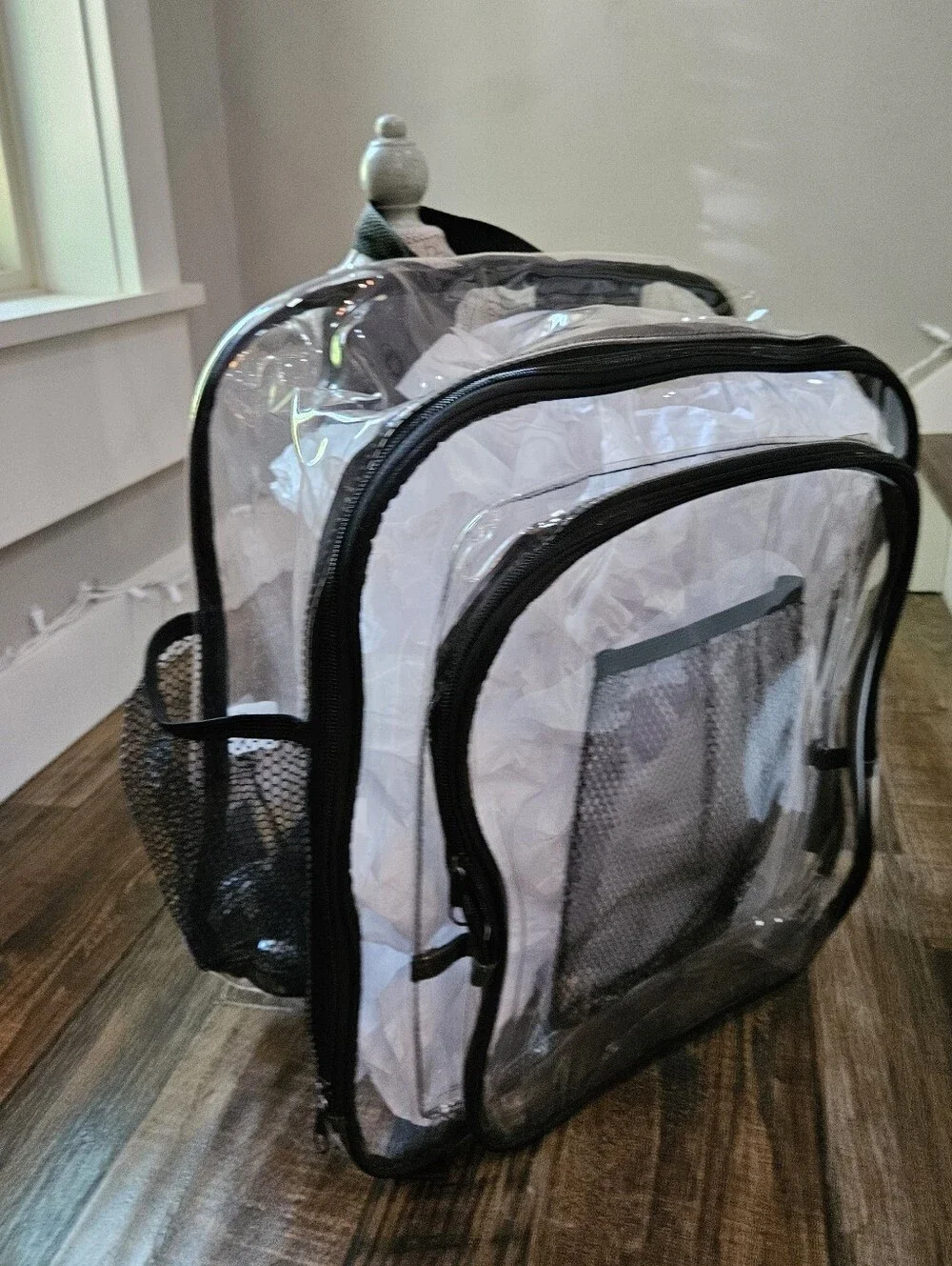 Clear PVC Large Backpack with Black Trim - Transparent School & Travel Bag